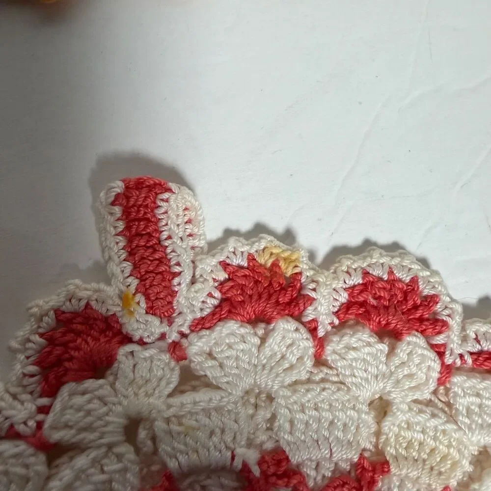 Vintage Handmade Crocheted Potholders Trivets Lot of 9 Floral Retro Kitchen Deco